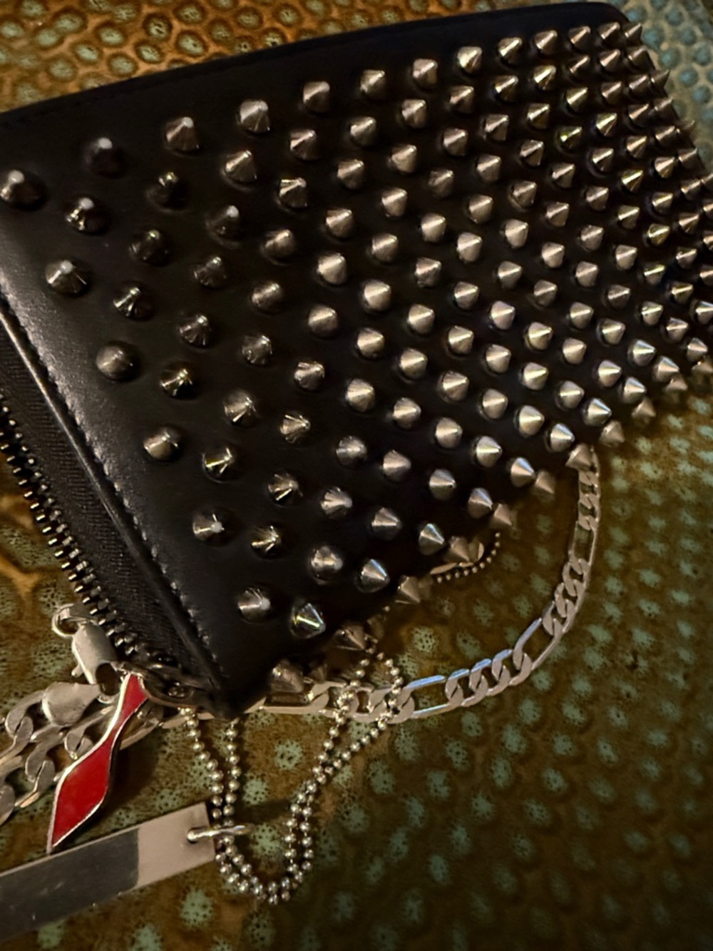 Christian Louboutin Panettone Black Leather Silver Spike Wallet - Picture 3 of 9